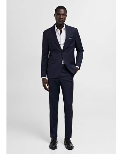 Mango Stretch Fabric Slim-fit Suit Trousers Dark - Blue