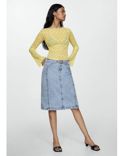 Mango Denim Midi-skirt With Belt - Blue