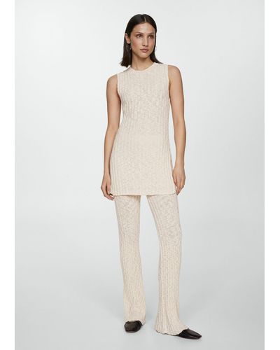 Mango Ribbed Knitted Top With Slits Light/pastel - White