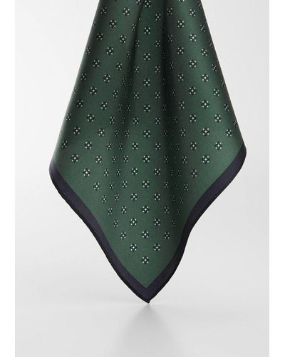 Mango Printed Silk Pocket Square Dark - Green