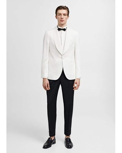 Mango Slim Fit Linen Tuxedo Jacket - White