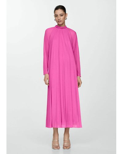 Mango Pleated Long Dress - Pink