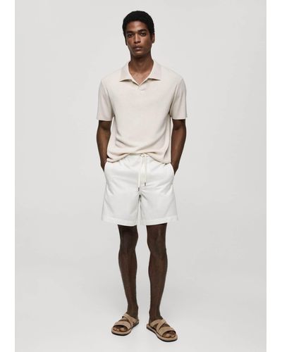 Mango 100% Cotton Drawstring Bermuda Shorts Off - White