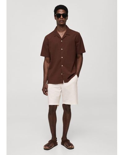 Mango Cotton Bermuda Shorts With Cord Texture - Brown