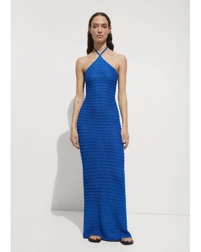 Mango Halter Neck Lurex Knit Dress Vibrant - Blue
