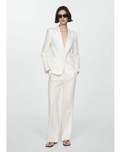 Mango 100% Linen Suit Trousers - White