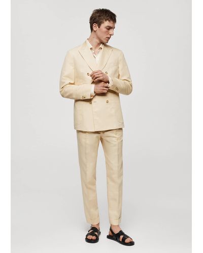Mango Cotton Linen Suit Trousers With Pleats Pastel - Natural