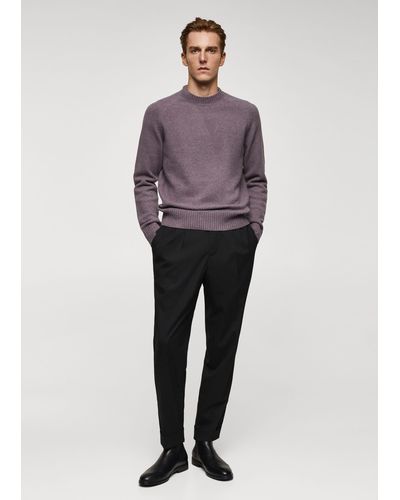 Mango Knitted Jumper With Ribbed Details - Purple