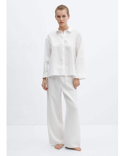 Mango 100% Linen Pyjama Shirt - White