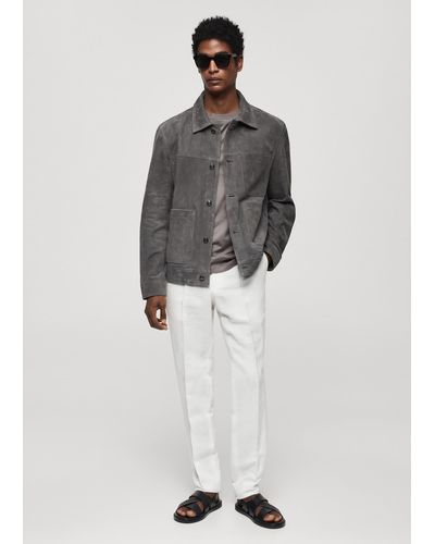 Mango 100% Leather Jacket With Pockets - Grey