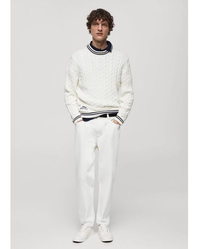 Mango Knitted Braided Stripes Jumper - White