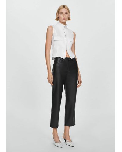 Mango Leather-effect Straight Trousers - White
