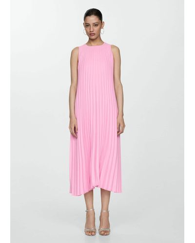 Mango Pleated A-line Dress - Pink