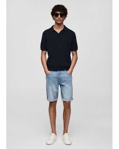 Mango Slim-fit Denim Bermuda Shorts Medium - Blue