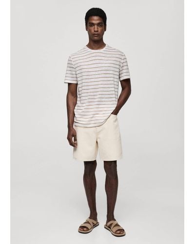Mango 100% Linen Striped T-shirt - White