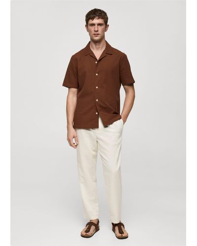Mango Regular-fit 100% Seersucker Cotton Shirt - Brown