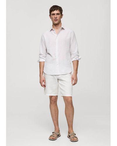 Mango Regular-fit Striped Cotton-linen Shirt Medium - White