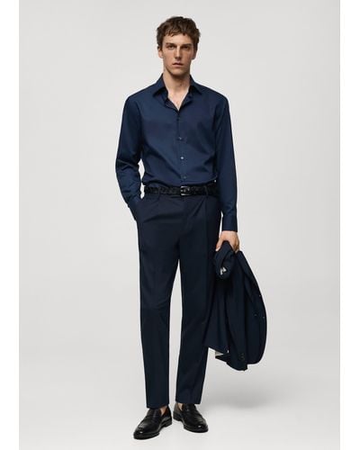 Mango 100% Virgin Wool Slim-fit Suit Trousers Dark - Blue