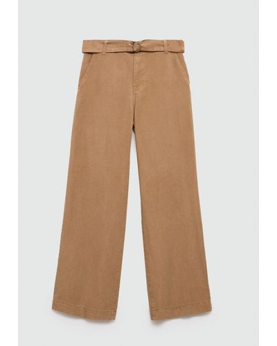 Mango Wideleg Trousers With Belt - Natural