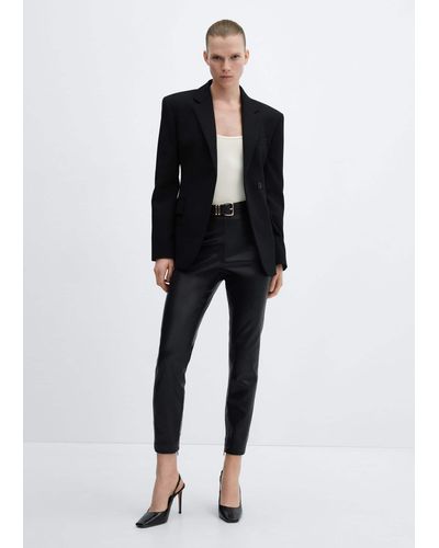 Mango Leather-effect leggings With Split Hems - Black
