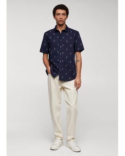 Mango 100% Cotton Shirt With Pineapple Print - Blue