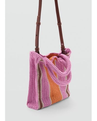 Mango Crochet Shopper Bag - Pink