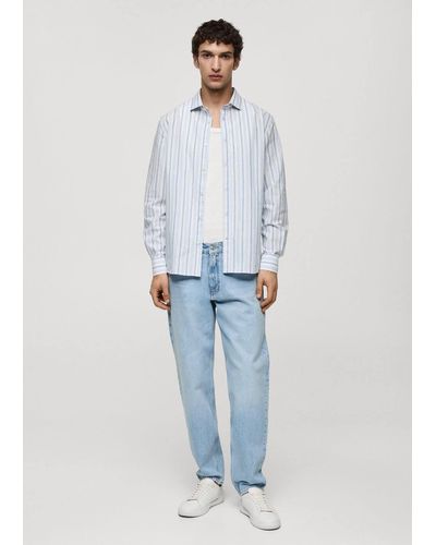 Mango Camicia classic-fit cotone lino righe rustico - Blu