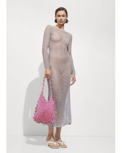 Mango Crochet Lurex Dress - Pink