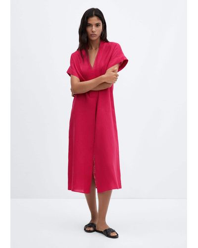 Mango Linen-blend Shirt Dress - Red