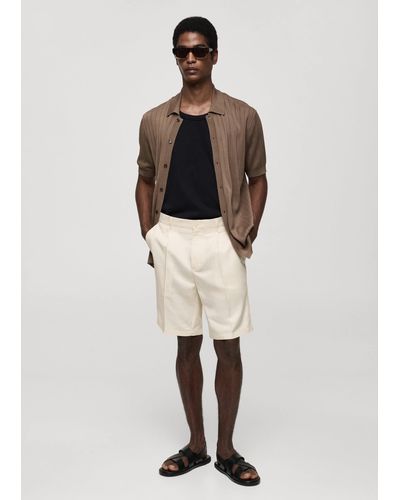 Mango Linen-blend Bermuda Shorts With Pleats - Natural