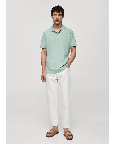 Mango 100% Cotton Pique Polo Shirt Aqua - Green