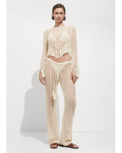 Mango Openwork Knitted Jumper With Fringes - Natural