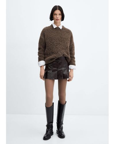 Mango Leather-effect Pleated Mini-skirt - Brown