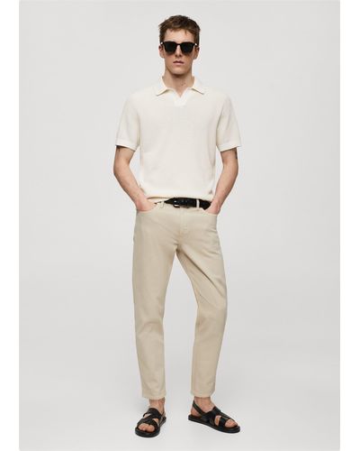 Mango Structured Knitted Polo Shirt - Natural