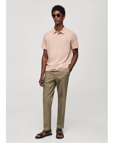 Mango Slim-fit Textured Cotton Polo Shirt Pastel - Natural