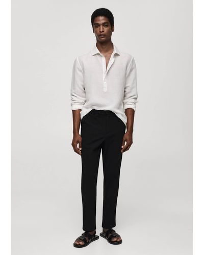 Mango Seersucker Cotton Trousers - White