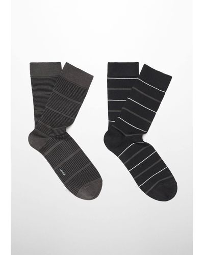 Mango Pack Of 2 Striped Cotton Socks - Black