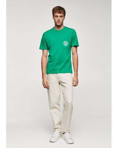 Mango 100% Cotton T-shirt With Logo Emerald - Green