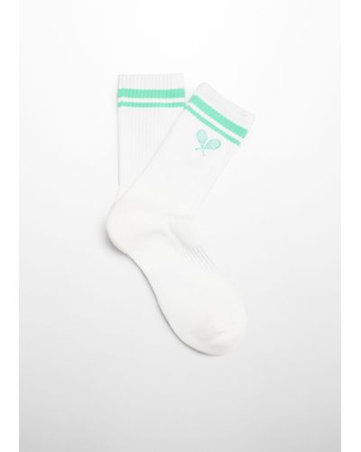 Mango Cotton Socks With Embroidered Detail - White