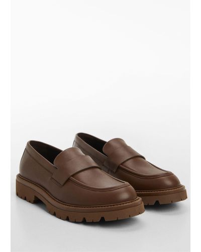 Mango Leather Moccasin With Track Sole - Brown