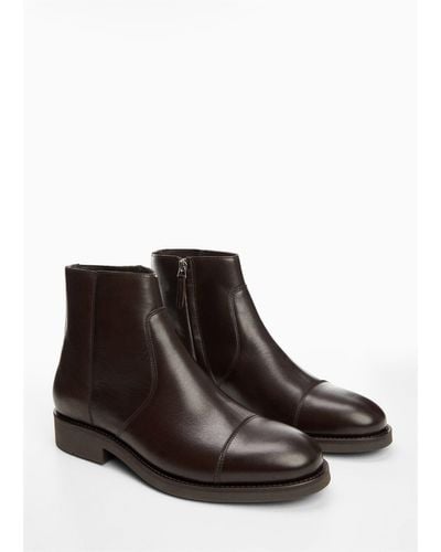 Mango Leather Chelsea Ankle Boots - Brown