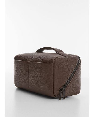 Mango Pebbled Leather-effect Toiletry Bag - Brown