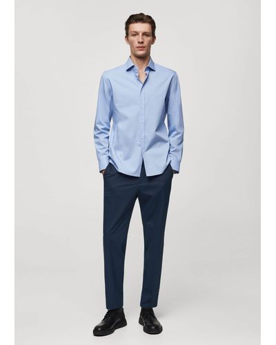 Mango Slim Fit Technical Fabric Trousers Dark - Blue