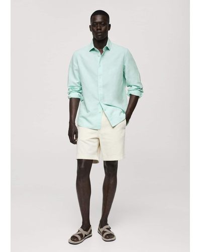 Mango Classic Fit Linen Blend Shirt Aqua - Green