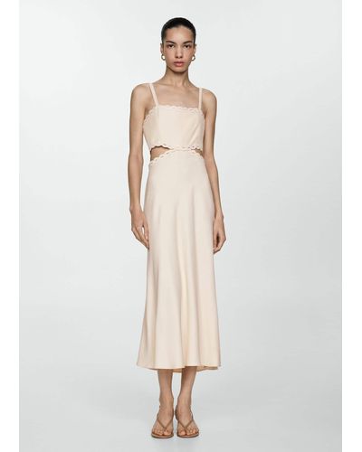 Mango Slit Dress With Lace Detail - White