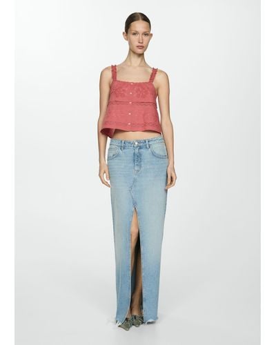 Mango Embroidered Strap Top - Blue