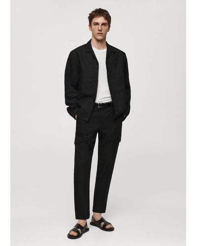 Mango Slim-fit Linen-blend Overshirt - Black
