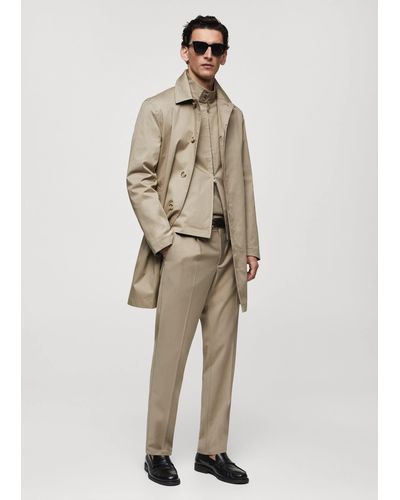 Mango Cotton Trench Coat With Collar Detail - Natural