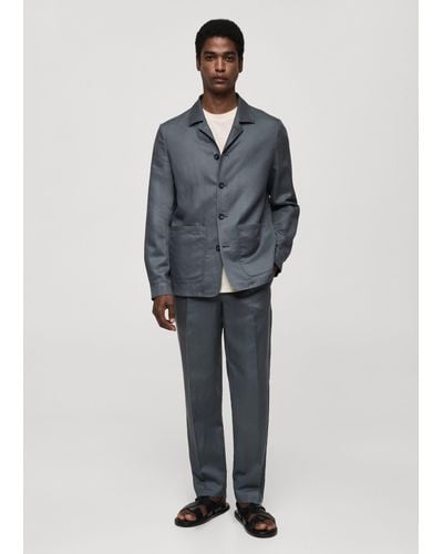 Mango Slim-fit Lyocell Linen Suit Jacket Petrol - Blue