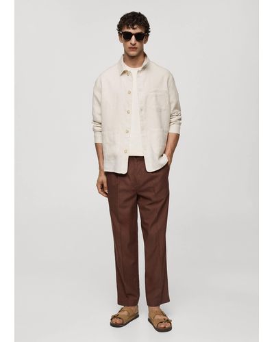 Mango 100% Linen Overshirt With Pockets - White